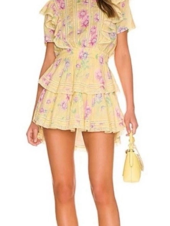 LoveShackFancy Dresses & Skirts - LoveShackFancy Yellow Floral Ruffle Mini Dress